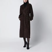 Sword 6644 Brown double-breasted suede trench coat