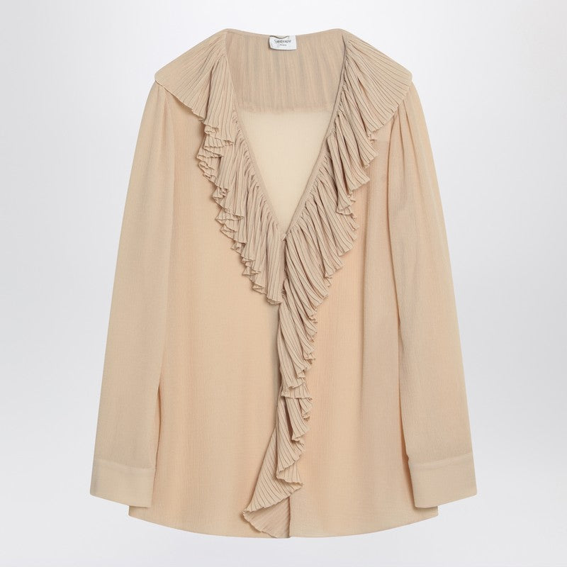 Saint Laurent Beige ruffled blouse in silk
