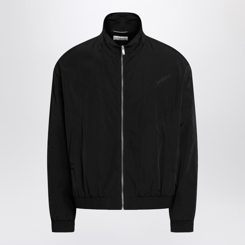 Chaqueta con cremallera de nailon arrugado negro de Saint Laurent