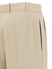 Saint Laurent Pleat Pants — Beige Wool Trousers (Women)