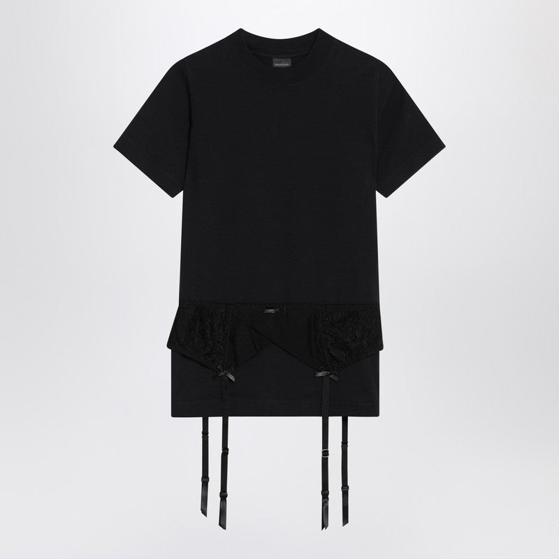 Balenciaga Black jersey stretch lingerie T-shirt