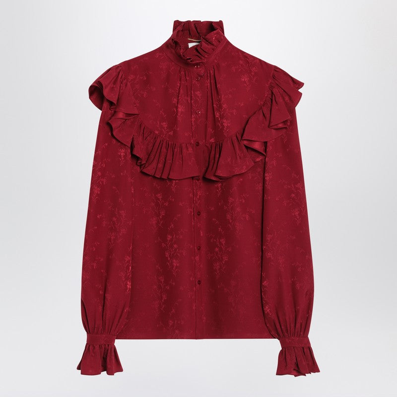 Chemise en soie damassée rouge Saint Laurent
