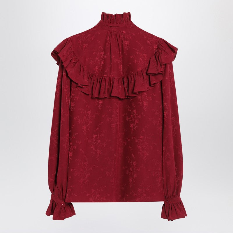Chemise en soie damassée rouge Saint Laurent