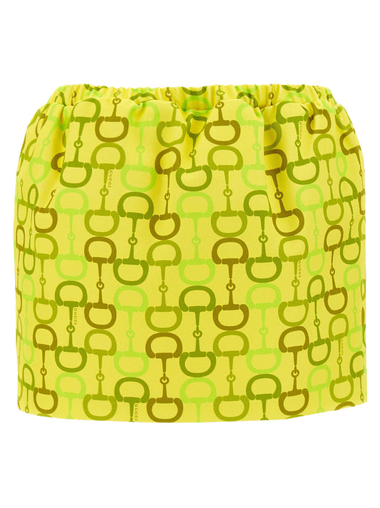 Gucci Horsebit Print Skirt — Yellow Cotton Mini (SS25)