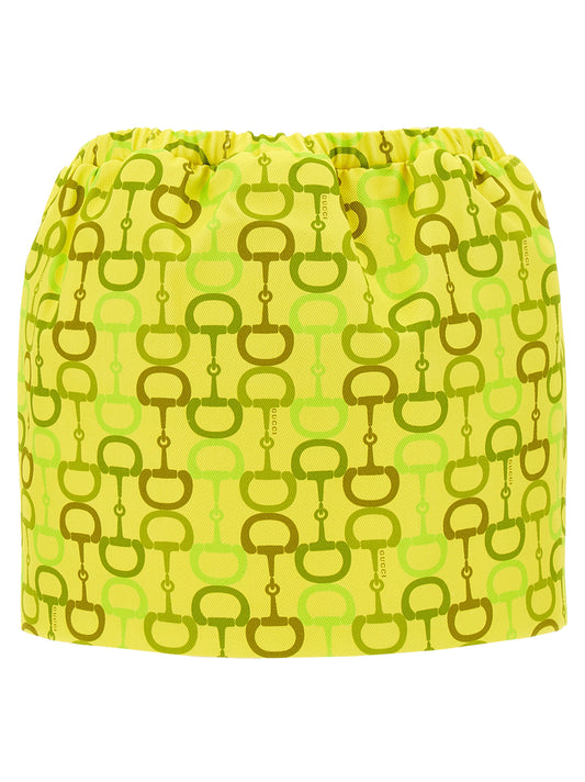 Gucci Horsebit Print Skirt — Yellow Cotton Mini (SS25)