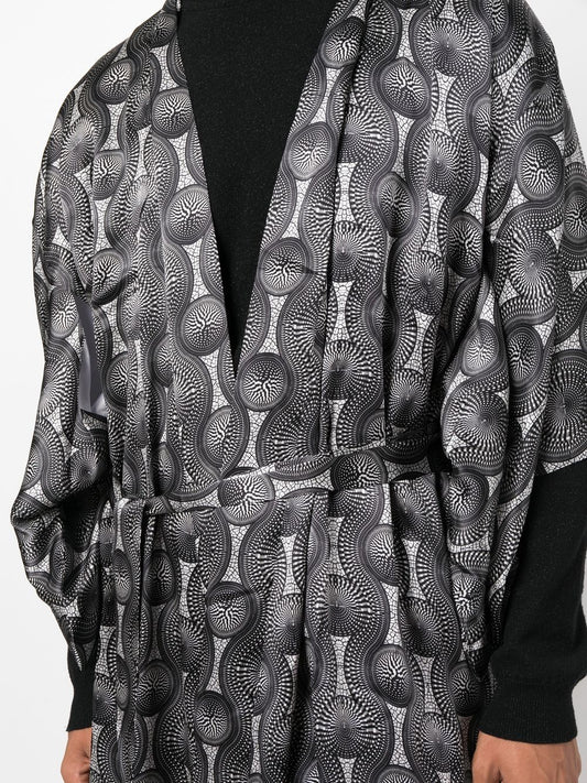 Grey silk geometric-print jacket — Ozwald Boateng