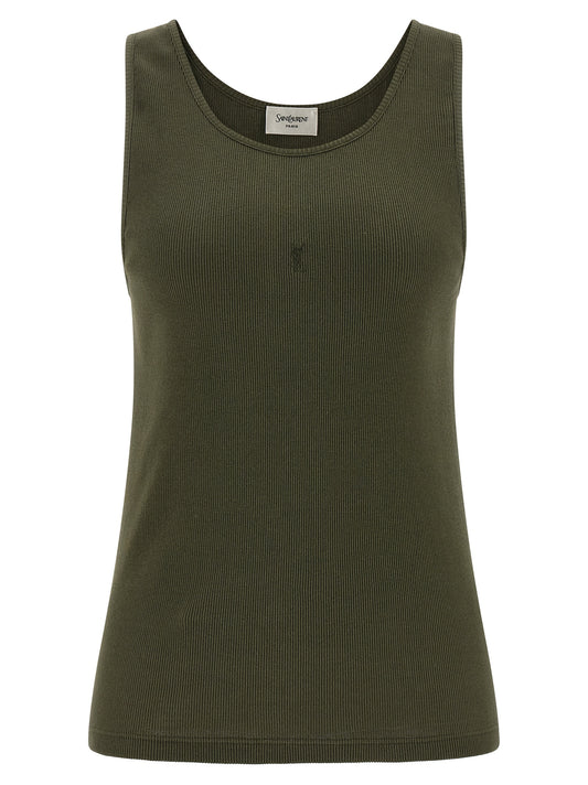 Saint Laurent Cassandre Tank Top — Green Ribbed Cotton