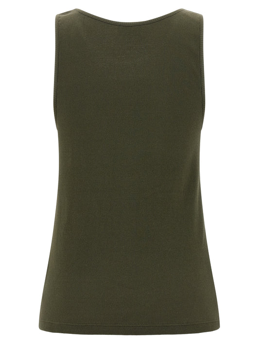 Saint Laurent Cassandre Tank Top — Green Ribbed Cotton