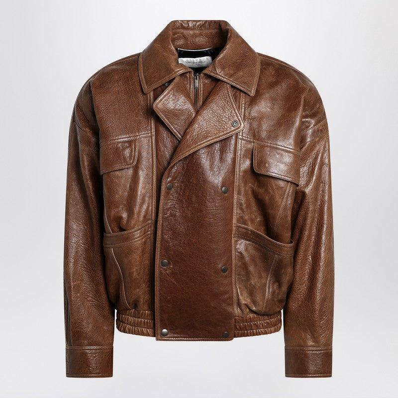 Saint Laurent Brown leather bomber jacket