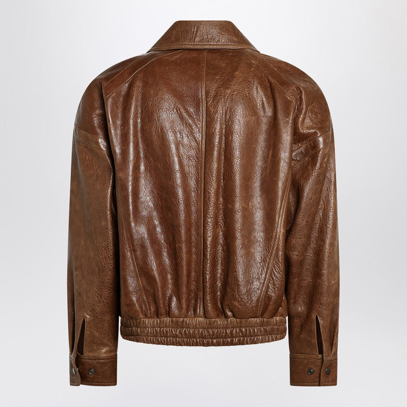 Saint Laurent Brown leather bomber jacket