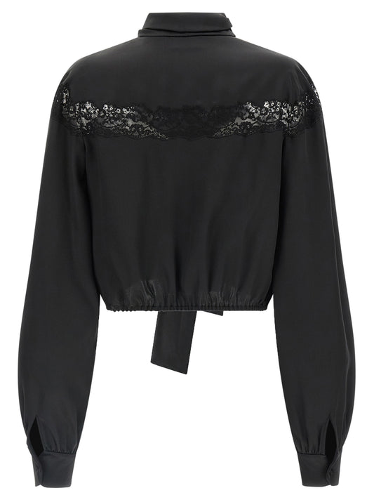 Saint Laurent Lace Silk Shirt — Black Cropped Lavallière