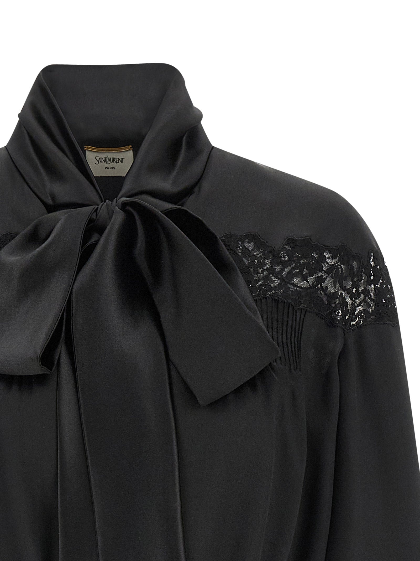 Saint Laurent Lace Silk Shirt — Black Cropped Lavallière