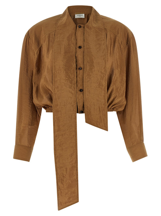 Saint Laurent Lavallière Blouse — Brown Taffeta Top