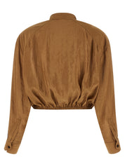 Saint Laurent Lavallière Blouse — Brown Taffeta Top