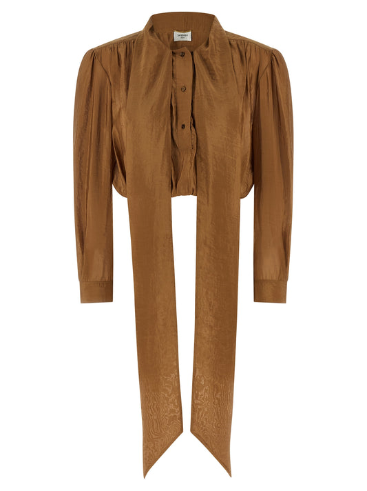 Saint Laurent Lavallière Neck Blouse — Brown Shirt