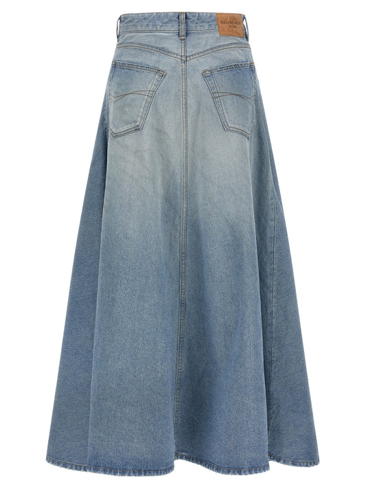 Balenciaga Godet Skirt — Light Blue Denim Midi (W) | Aumifour