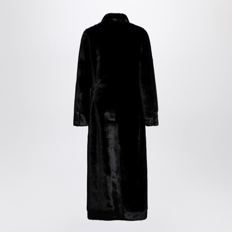 Sword 6644 Black long faux fur coat — Double‑breasted elegance