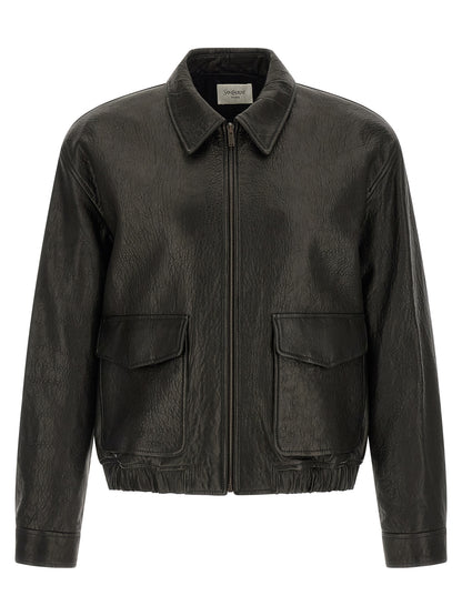 Saint Laurent Hammered Leather Bomber Jacket for Men