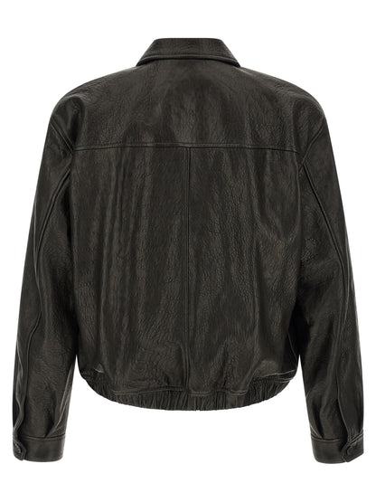 Saint Laurent Hammered Leather Bomber Jacket for Men