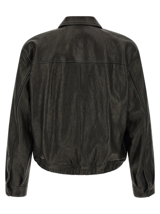 Saint Laurent Hammered Leather Bomber Jacket for Men