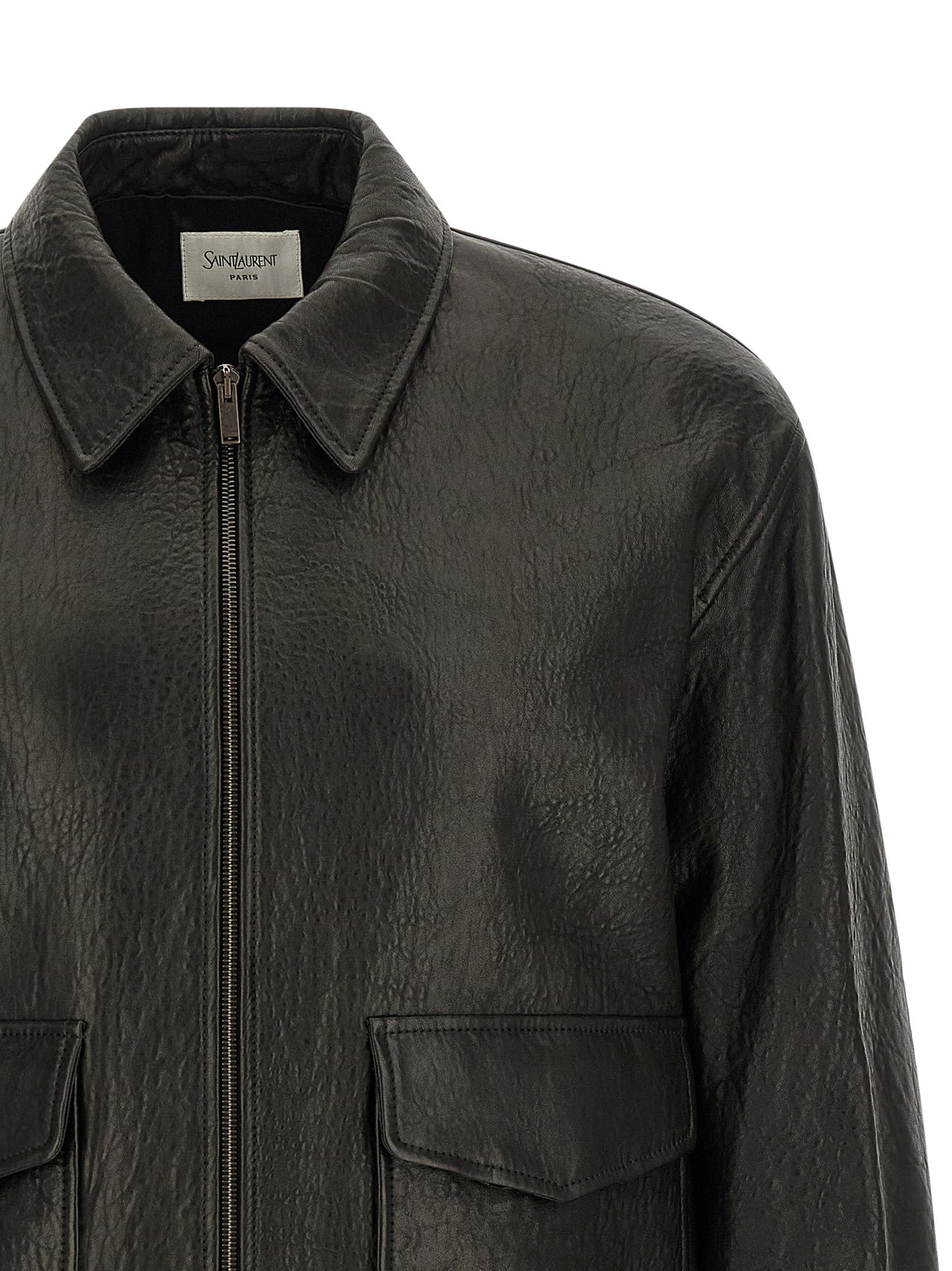 Saint Laurent Hammered Leather Bomber Jacket for Men