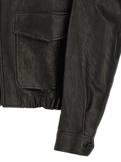 Saint Laurent Hammered Leather Bomber Jacket for Men