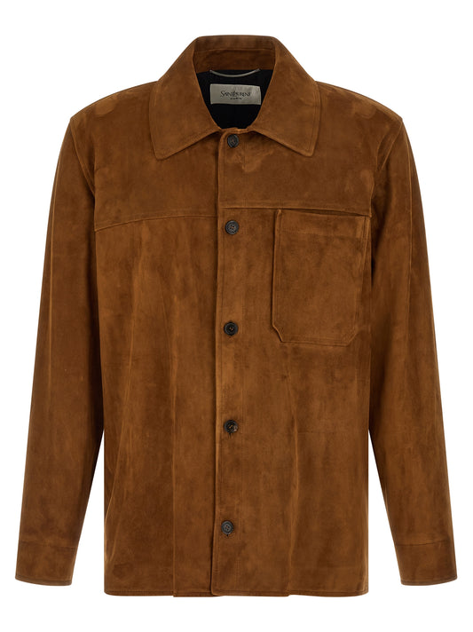 Saint Laurent Suede Overshirt Jacket — Brown Menswear