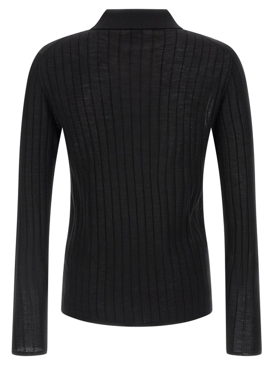 Saint Laurent Pointelle Wool Polo Shirt — Men’s Black