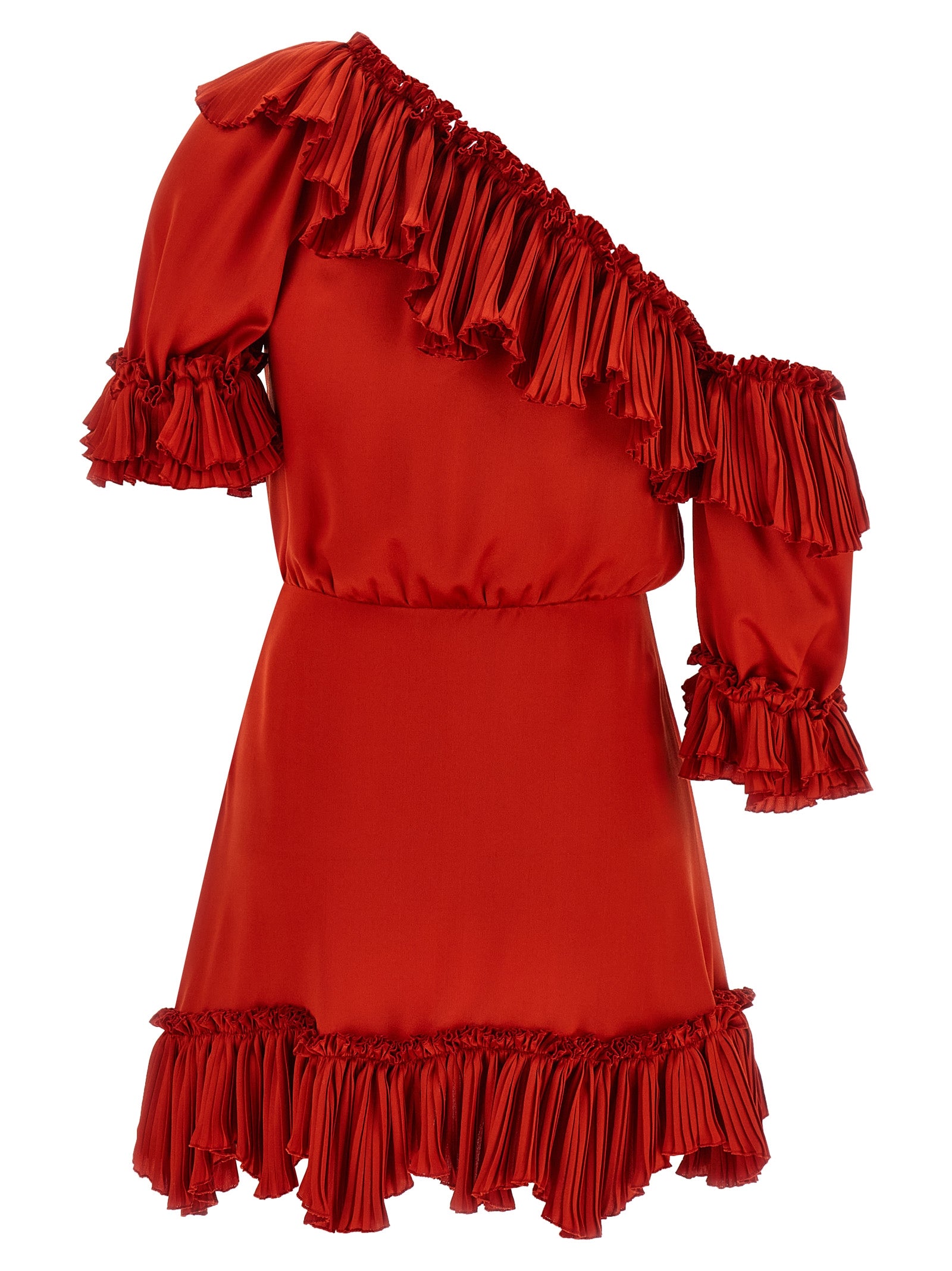 Saint Laurent Silk Dress — One-Shoulder Red Mini