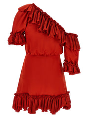 Saint Laurent Silk Dress — One-Shoulder Red Mini