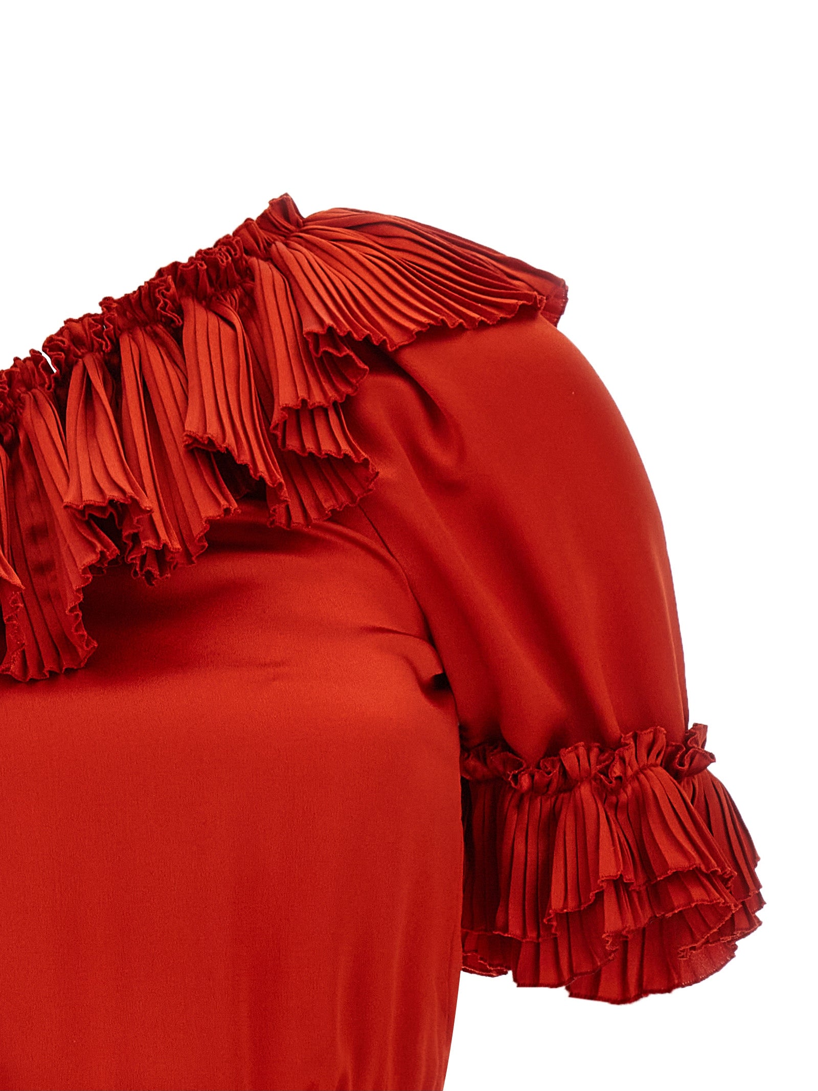 Saint Laurent Silk Dress — One-Shoulder Red Mini