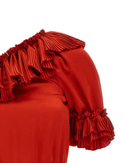 Saint Laurent Silk Dress — One-Shoulder Red Mini