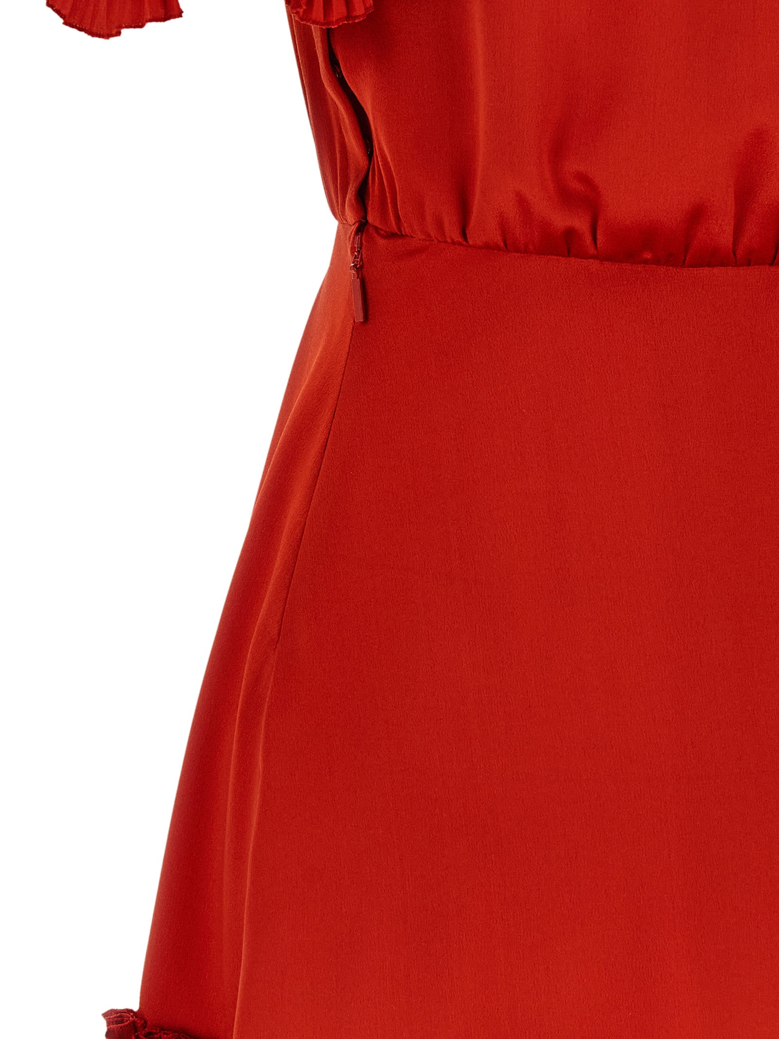 Saint Laurent Silk Dress — One-Shoulder Red Mini