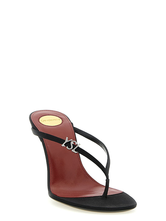 Saint Laurent Jerry Mules Sandals — Black Satin Heels