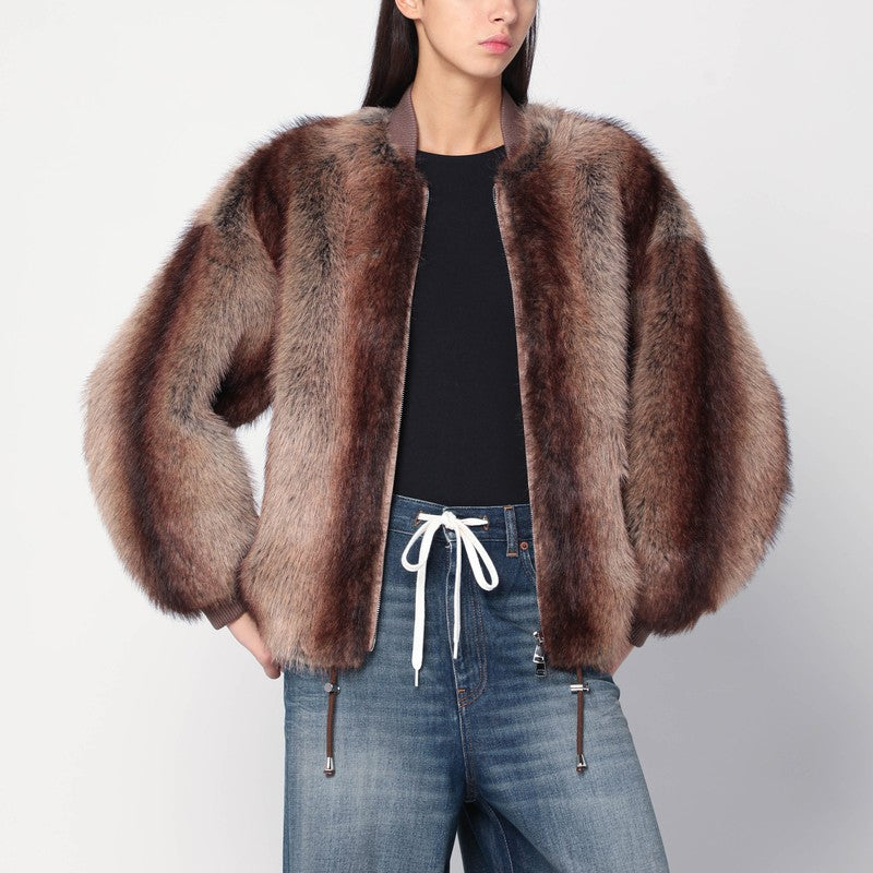 Sword 6644 Chestnut zip-up faux fur coat