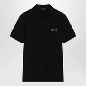 Moncler Black cotton piqué polo shirt with logo