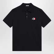 Moncler Blue cotton polo shirt with triple crest logo patch