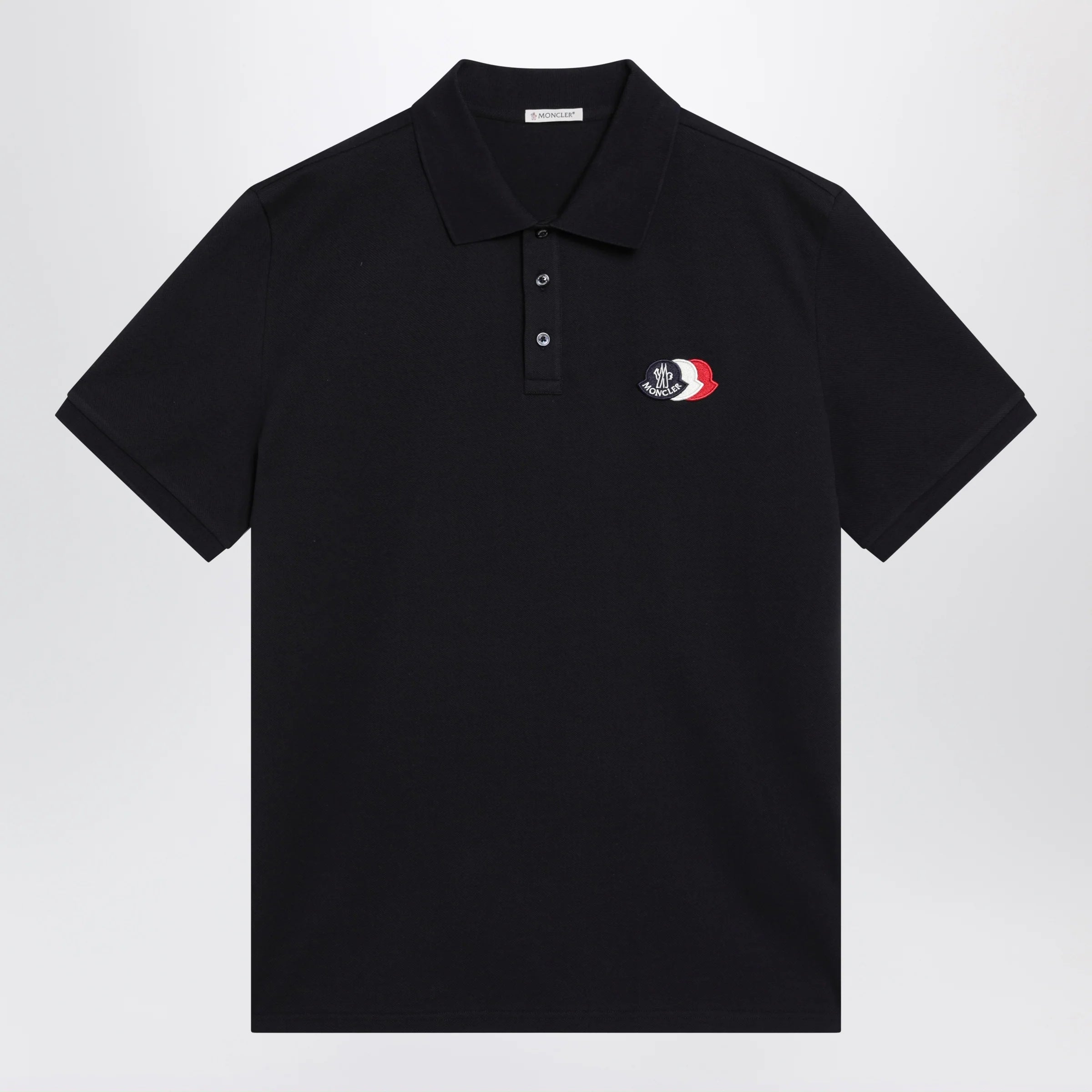 Moncler Blue cotton polo shirt with triple crest logo patch