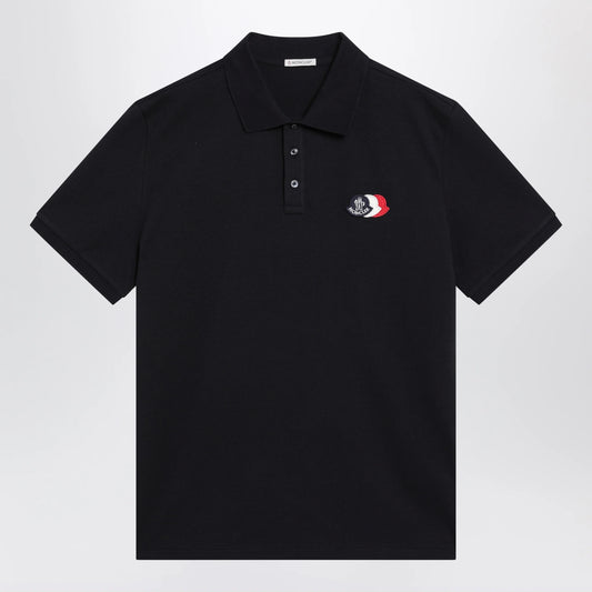 Moncler Blue Cotton Polo Shirt with Triple Crest Logo