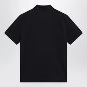 Moncler Blue cotton polo shirt with triple crest logo patch