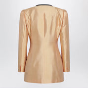 Valentino Pea coat in shantung in melon/black