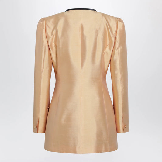 Valentino Pea coat in shantung in melon/black
