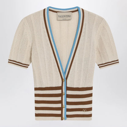 Valentino Openwork striped cotton cardigan