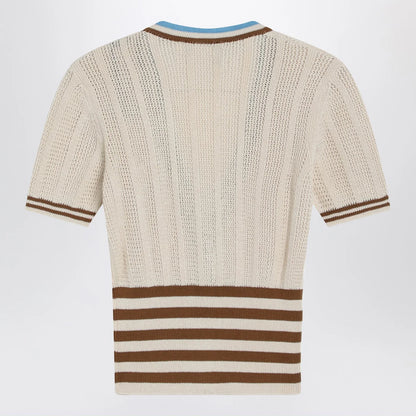 Valentino Openwork striped cotton cardigan