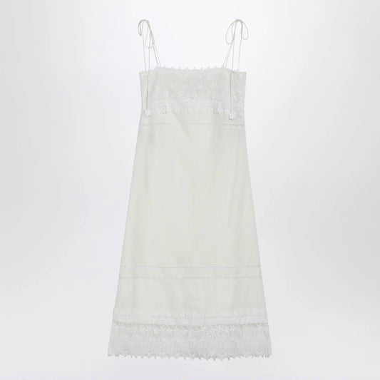 Valentino Ivory linen midi dress with Sangallo embroidery