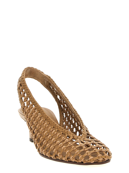Fendi Braided Slingback Pumps — Brown Leather Heels