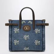 Valentino Garavani Antibes small embroidered denim shopping bag in blue