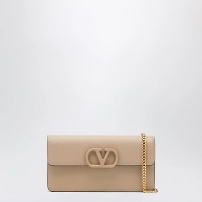 Valentino Garavani Sand Pink Vlogo Wallet with Chain — Wallets