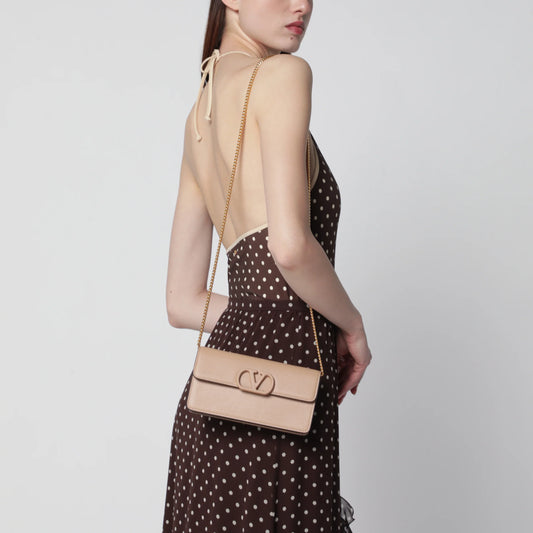 Valentino Garavani Sand Pink Vlogo Wallet with Chain — Wallets