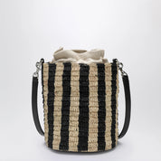 Valentino Garavani Small bucket bag in raffia with beige and black stripes